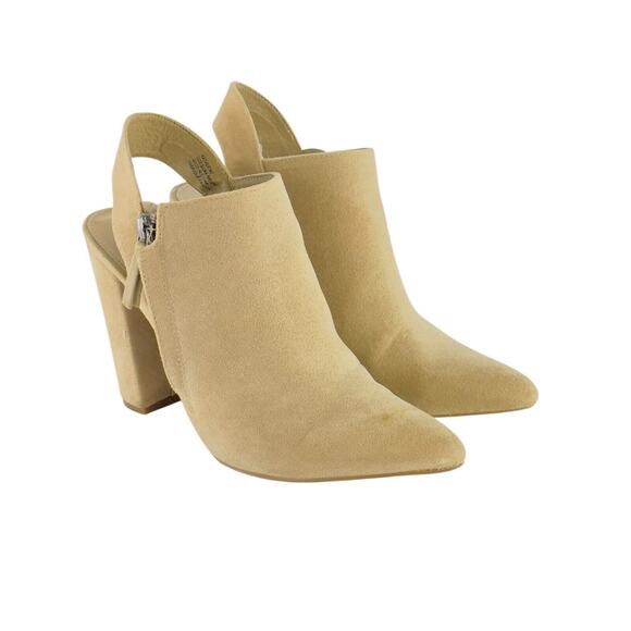 ShoeDazzle Katherine Pointed Toe Mules Tan Faux Suede Slingback Heels Size 8.5 - Picture 16 of 16